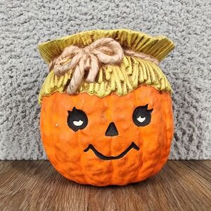 Vintage 1979 Relpo‎ Ceramic Pumpkin Scarecrow Planter Pot Halloween Decor